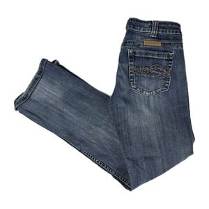 Cowgirl Tuff Jeans Womens Size 28 Dark Don't Fence Me In Embroidered Blue‎ Denim